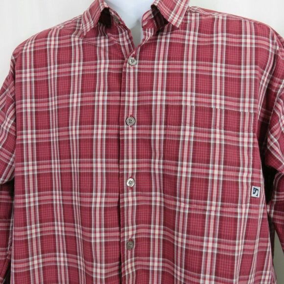 Salty Red Gray Plaid Shirt Mens Large  LS Button Cotton Blend - Picture 2 of 11
